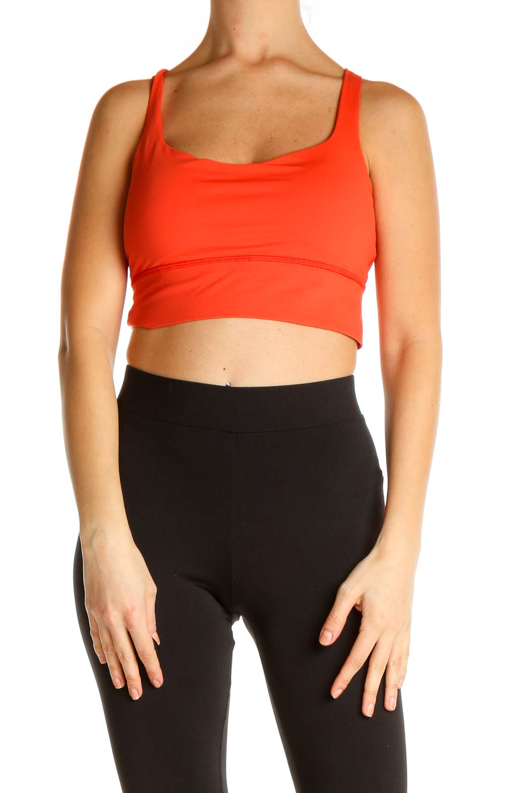 Red Solid Activewear Top Front