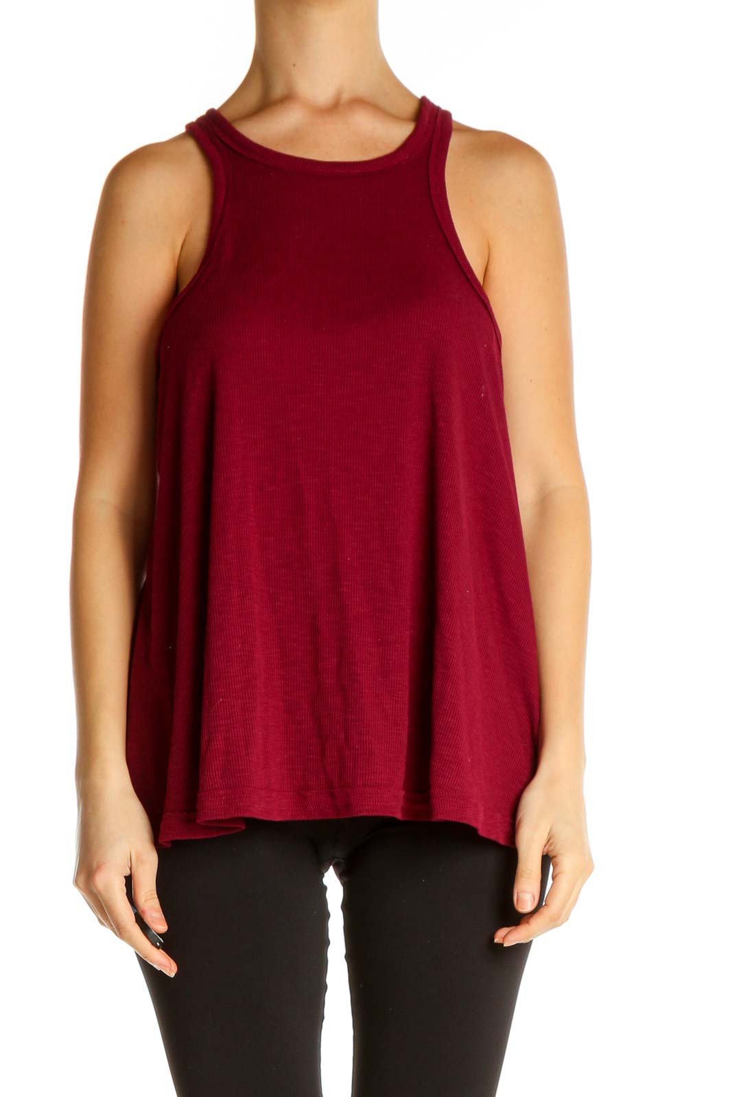 Red Solid Casual Tank Top Front