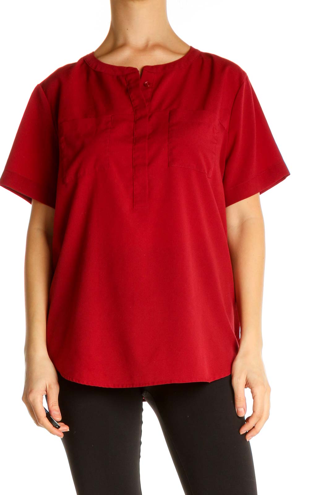 Red Solid All Day Wear Blouse Front