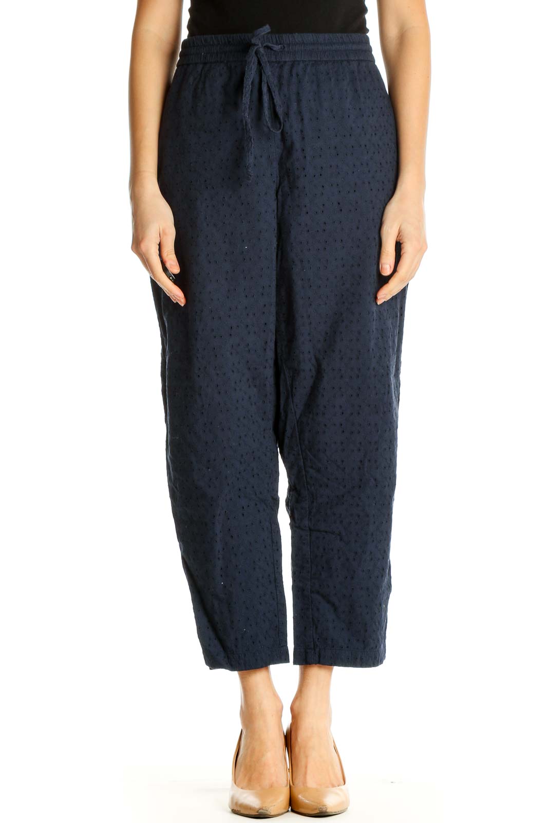 Blue Solid Casual Trousers Front