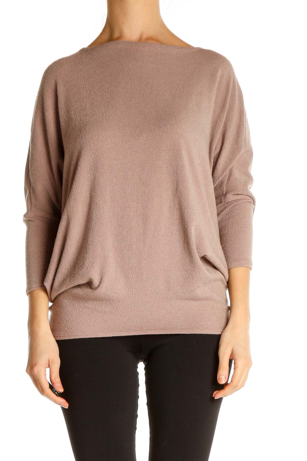 Beige Solid Classic Sweater Front