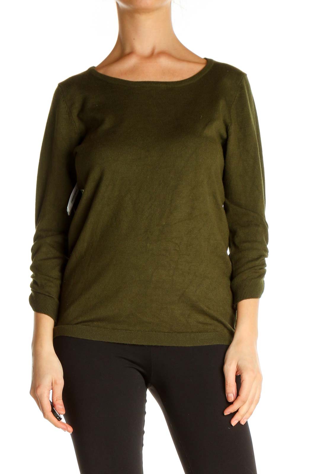 Green Solid All Day Wear Sweater Front