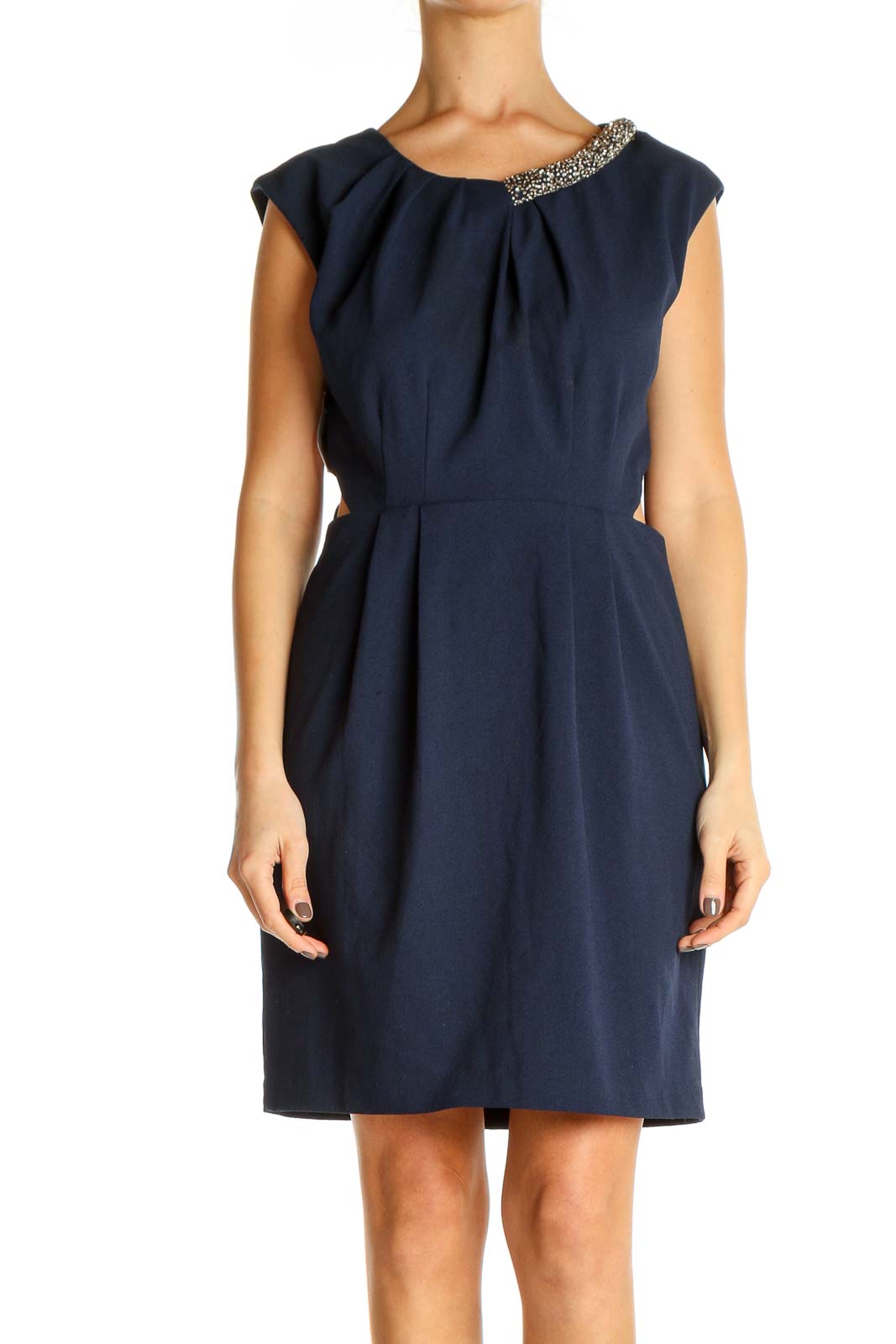 Blue Solid Classic Fit & Flare Dress Front