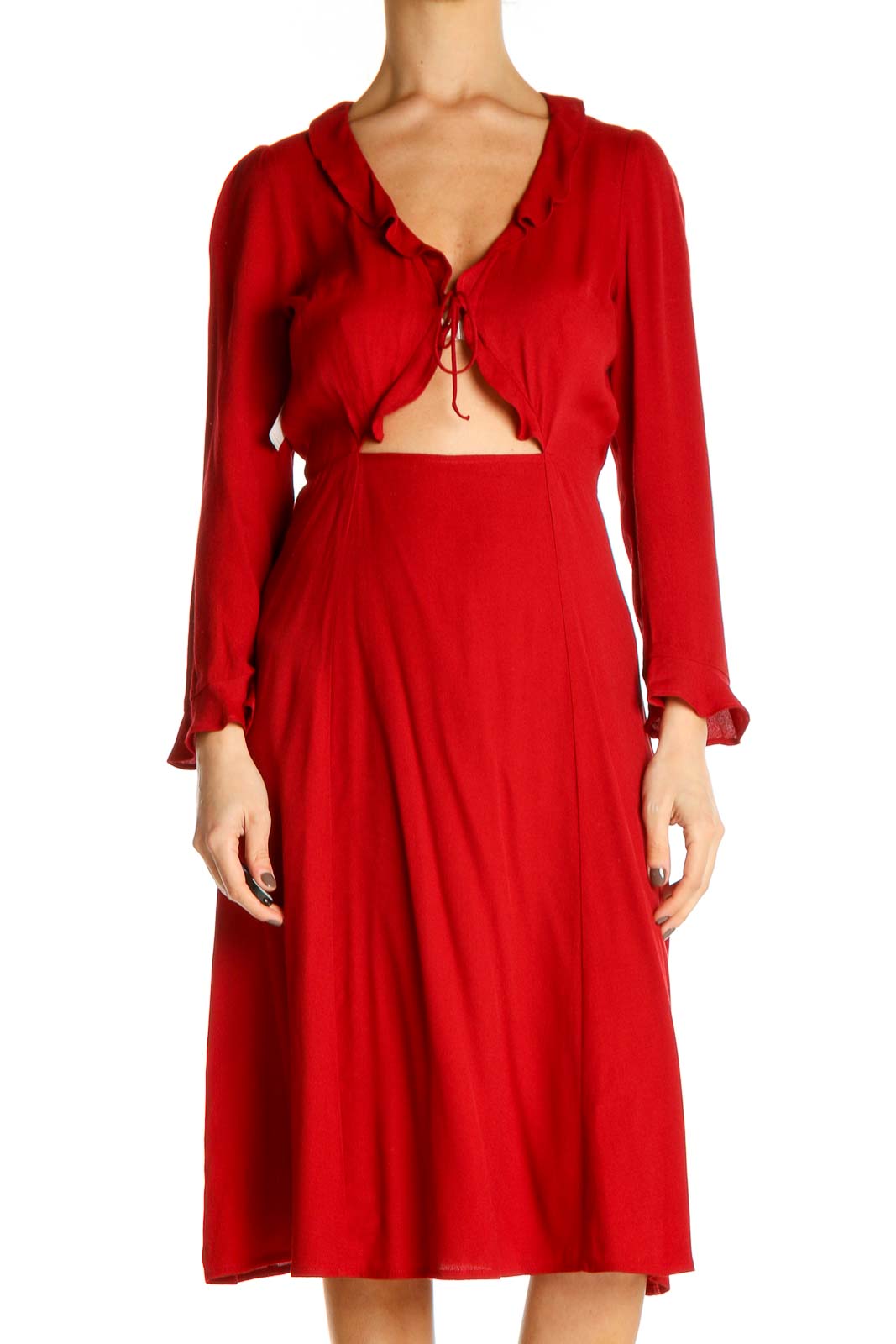 Red Solid Day Fit & Flare Dress Front