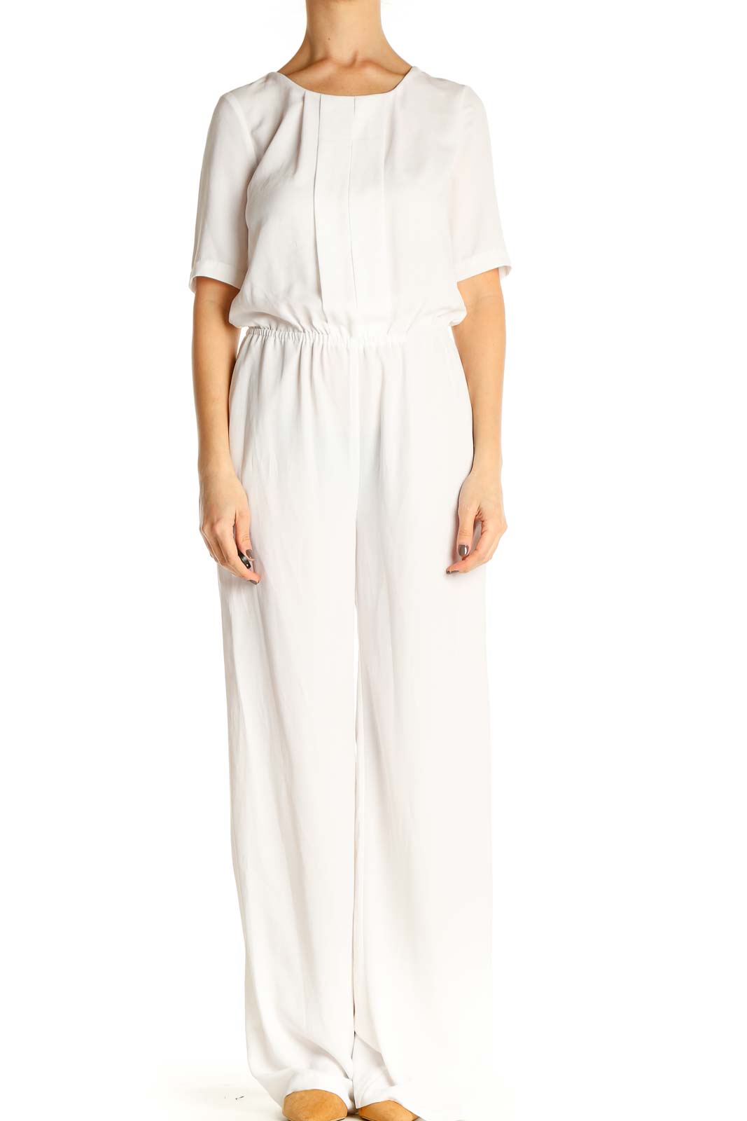 White Solid Jumpsuit Front