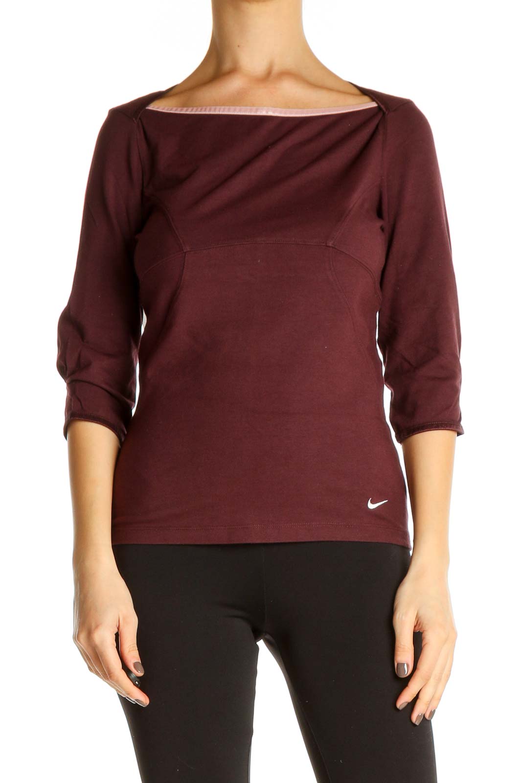 Red Solid Casual Blouse Front