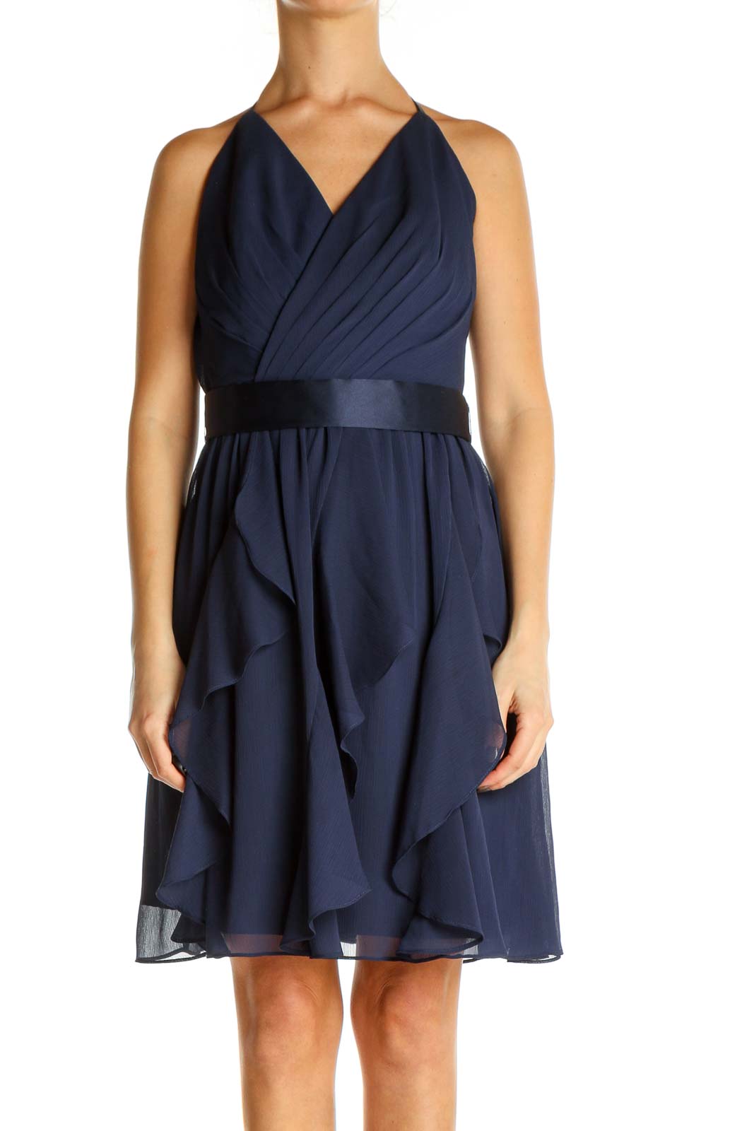Blue Solid Day Fit & Flare Dress Front