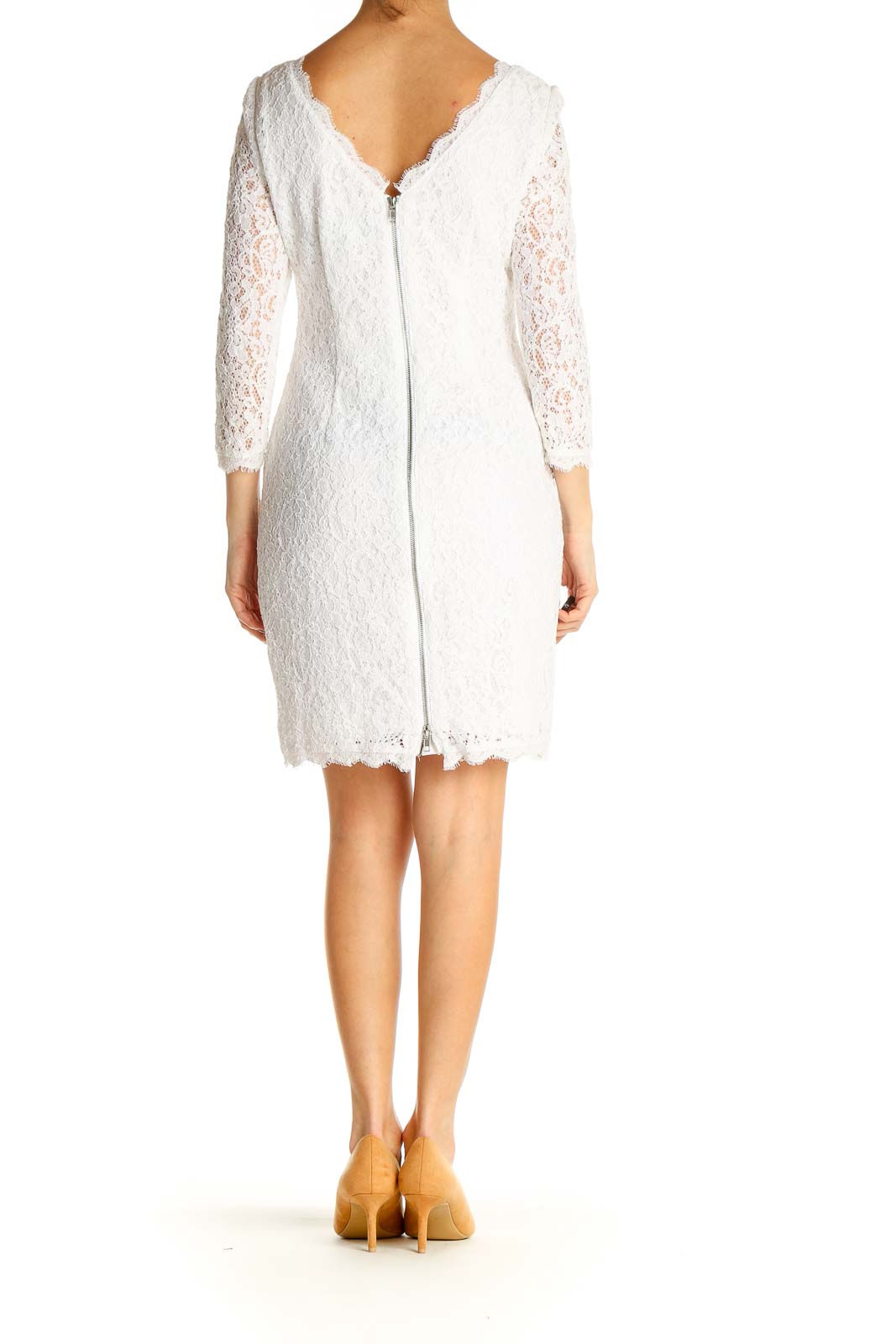 Adrianna Papell White Lace Classic Sheath Dress Nylon Viscose