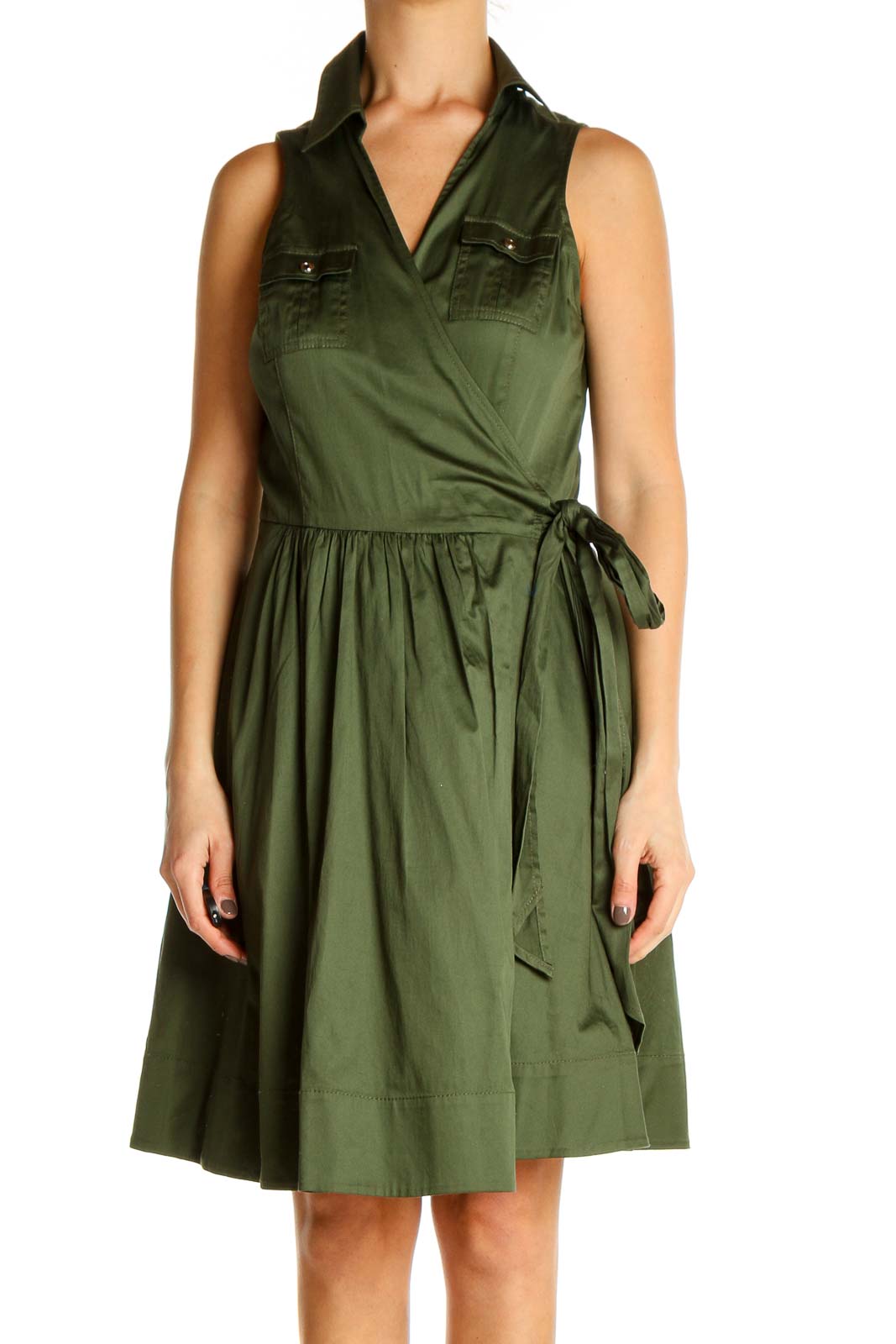 White House Black Market Green Solid Retro Fit Flare Dress