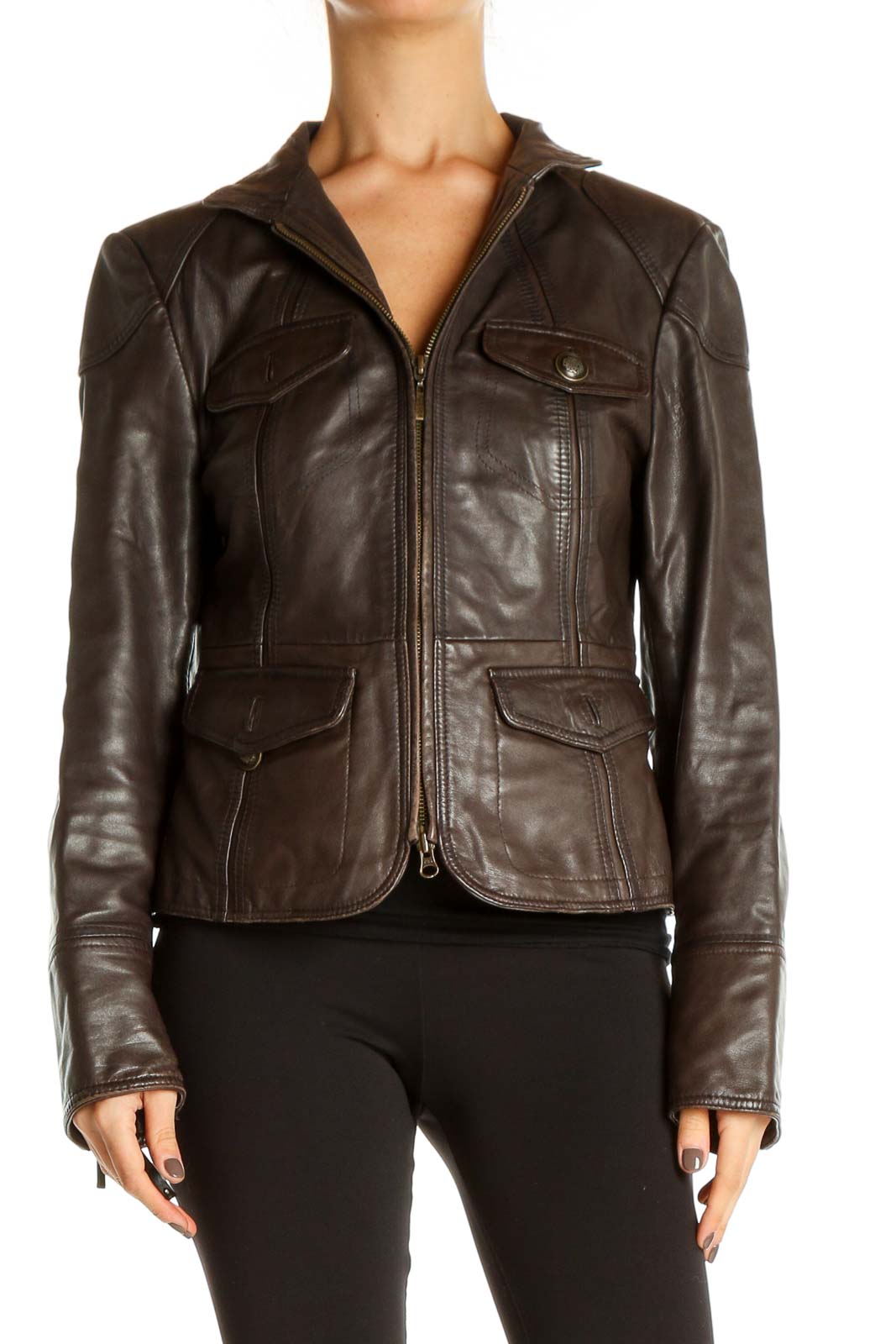 Brown Motorcycle Jacket Front