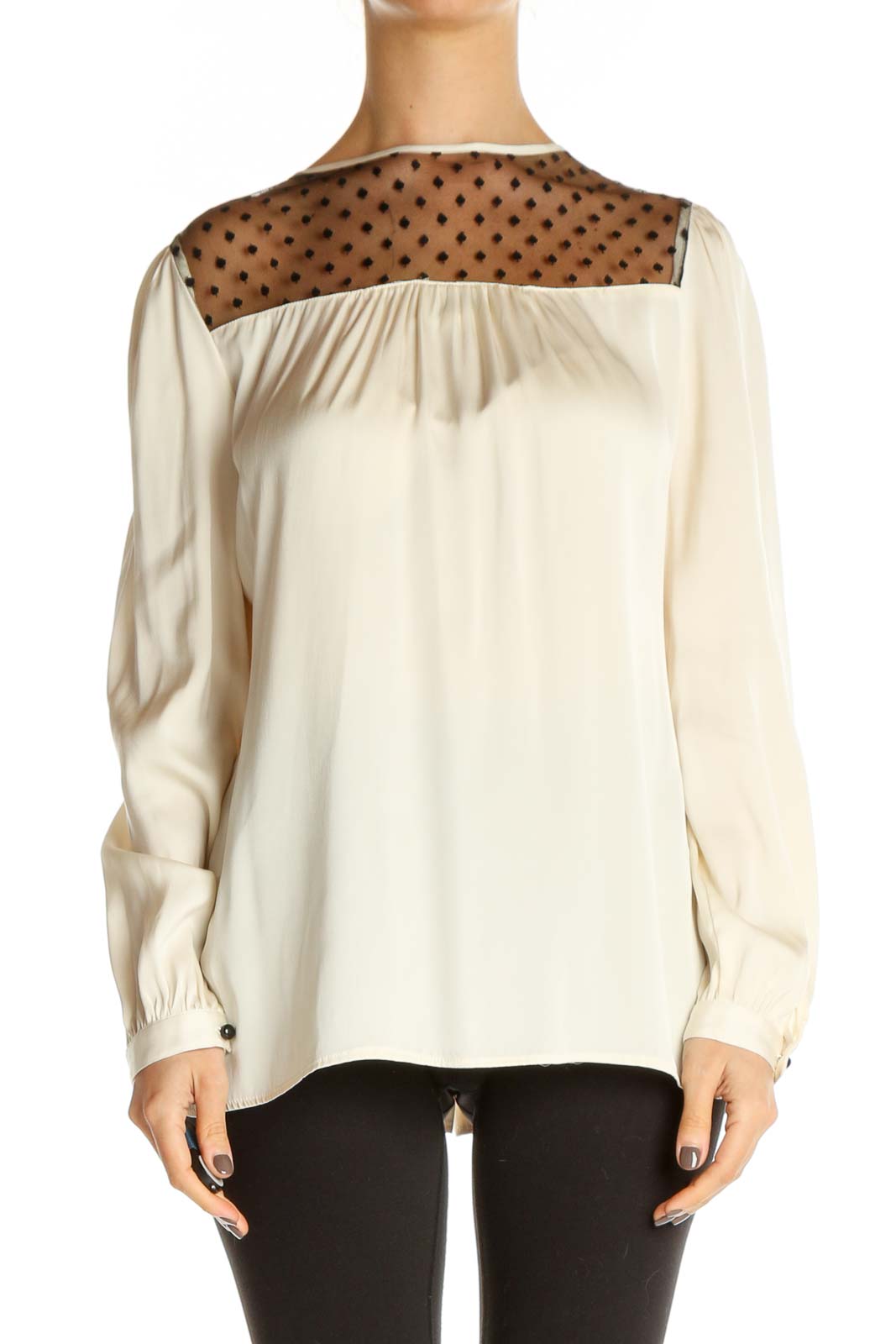 Beige Solid Chic Blouse Front