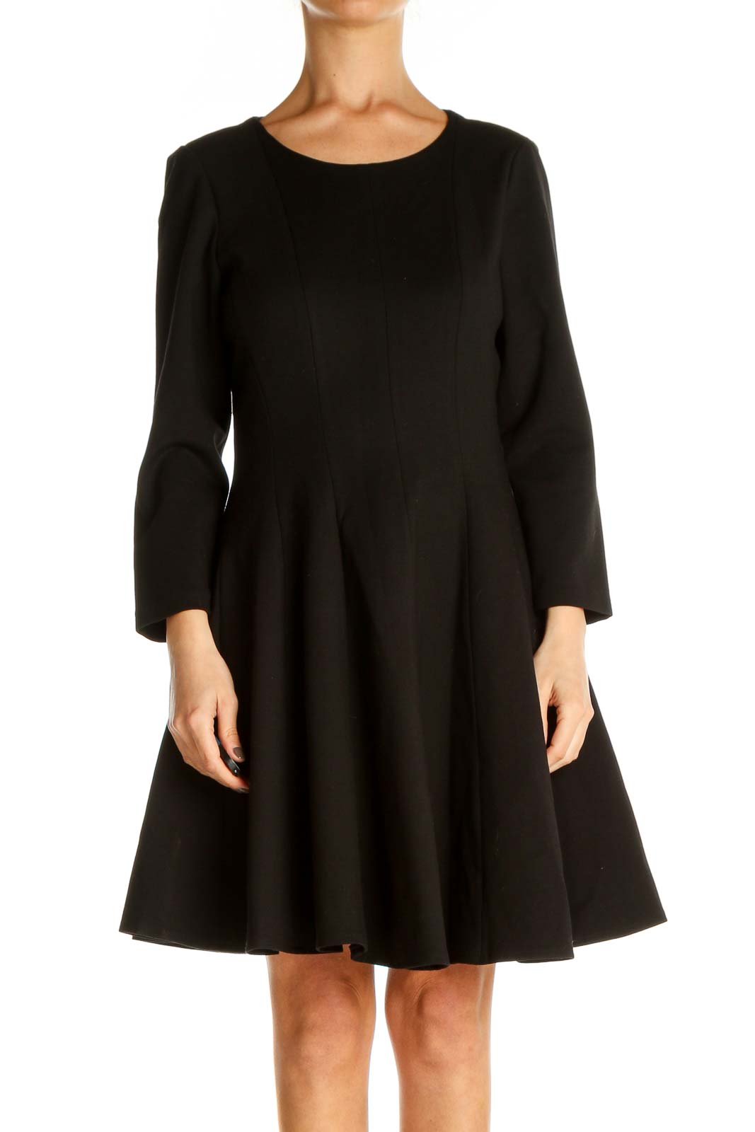 Black Solid Classic Fit & Flare Dress Front
