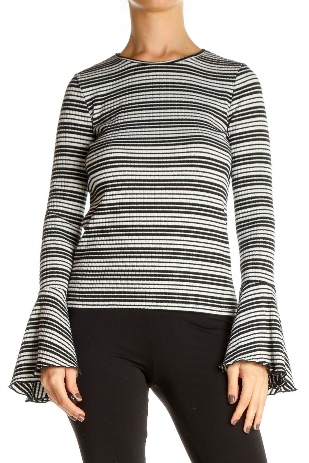 Black Striped Casual T-Shirt Front