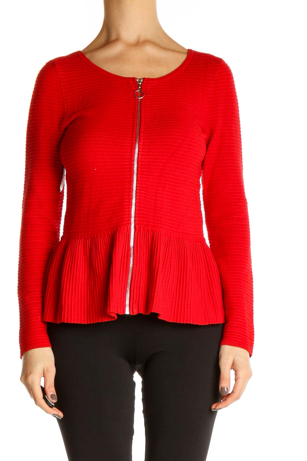 Red Solid Sweater Front