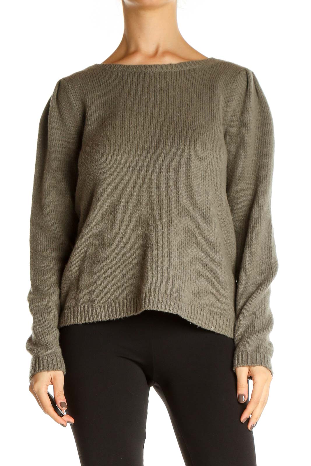 Brown Solid Classic Sweater Front