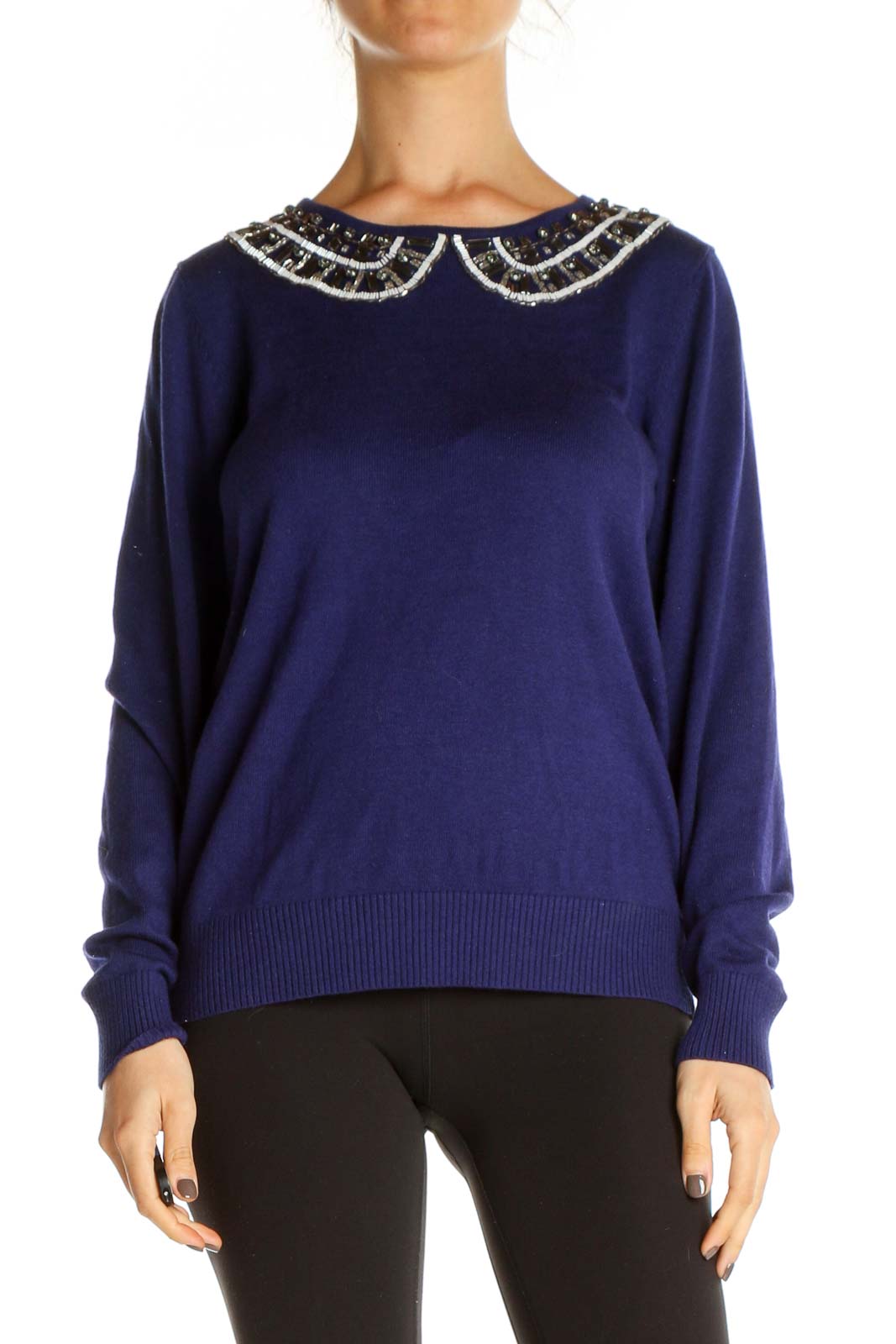 Blue Solid All Day Wear Sweater Front