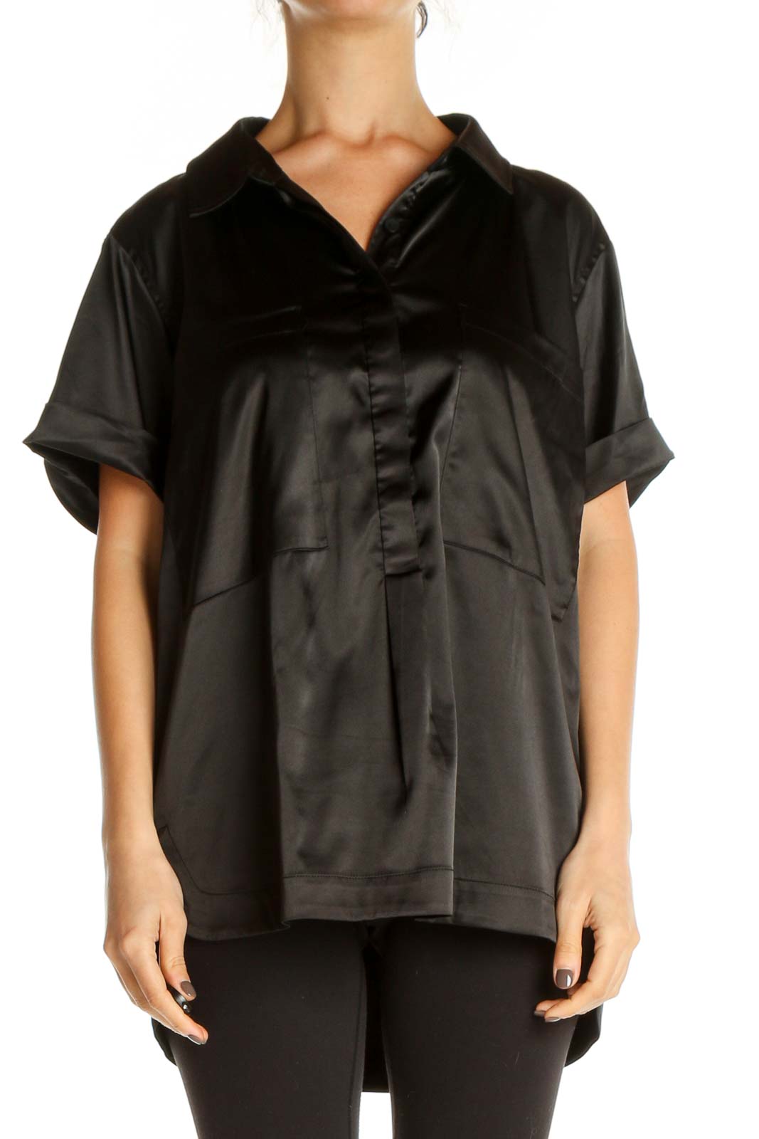 Black Solid All Day Wear Shirt Front