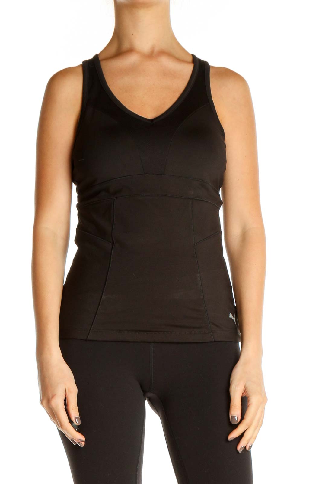 Black Solid All Day Wear Tank Top Front