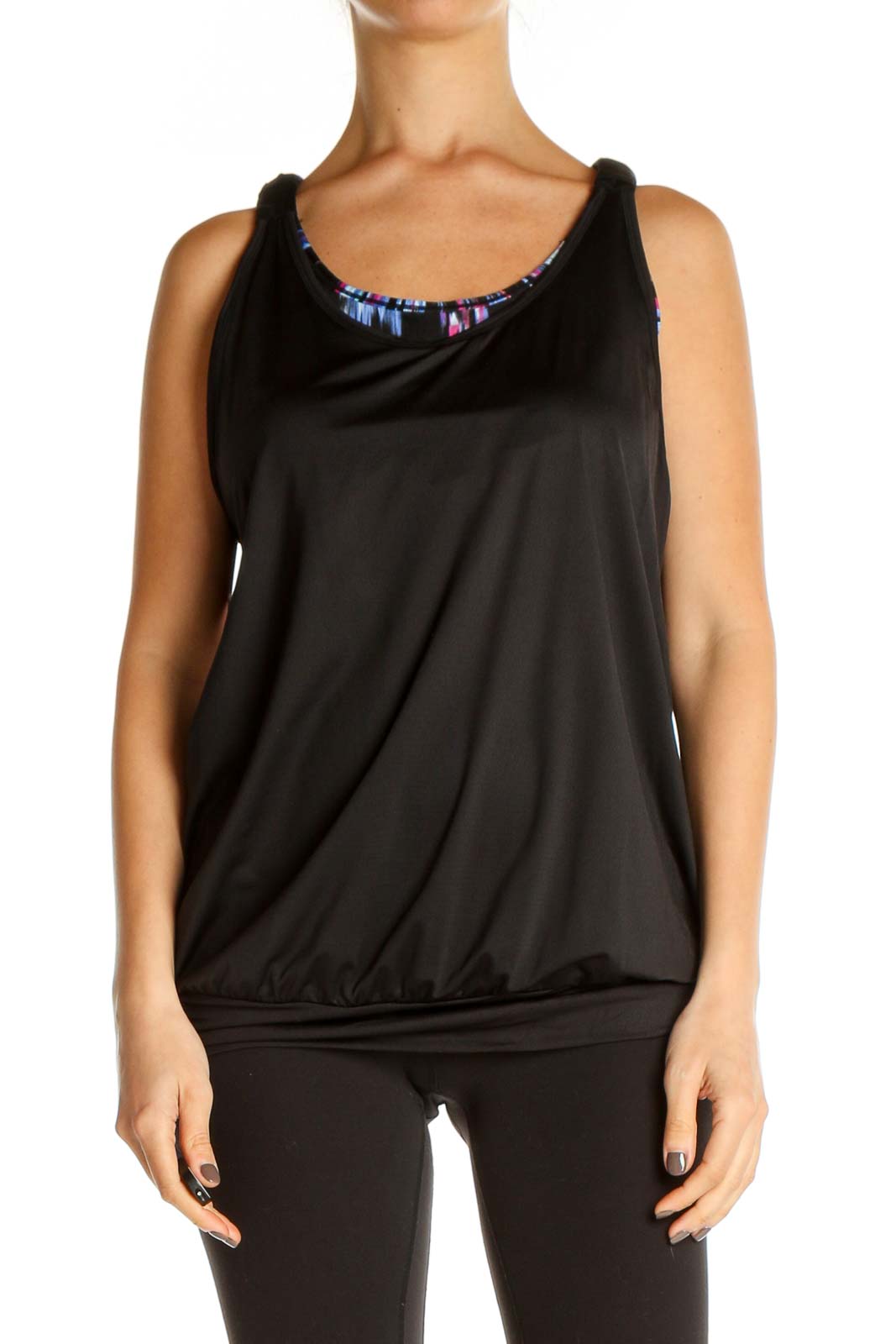 Black Solid Chic Tank Top Front