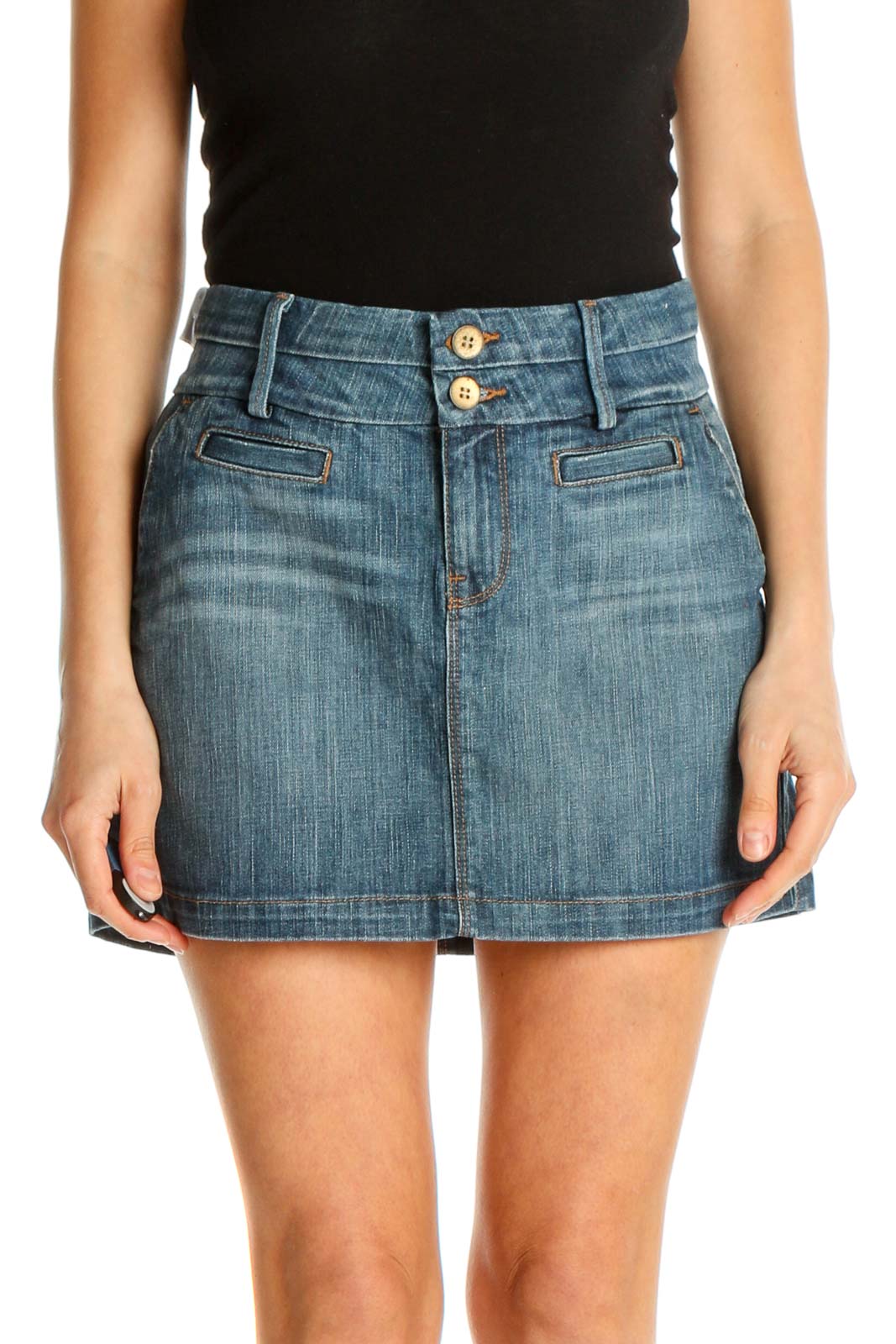 Blue Casual A-Line Skirt Front