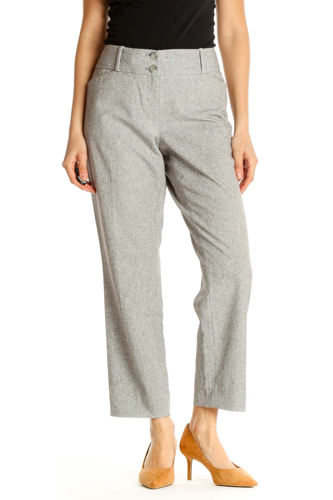 Gray Textured Casual Trousers Front