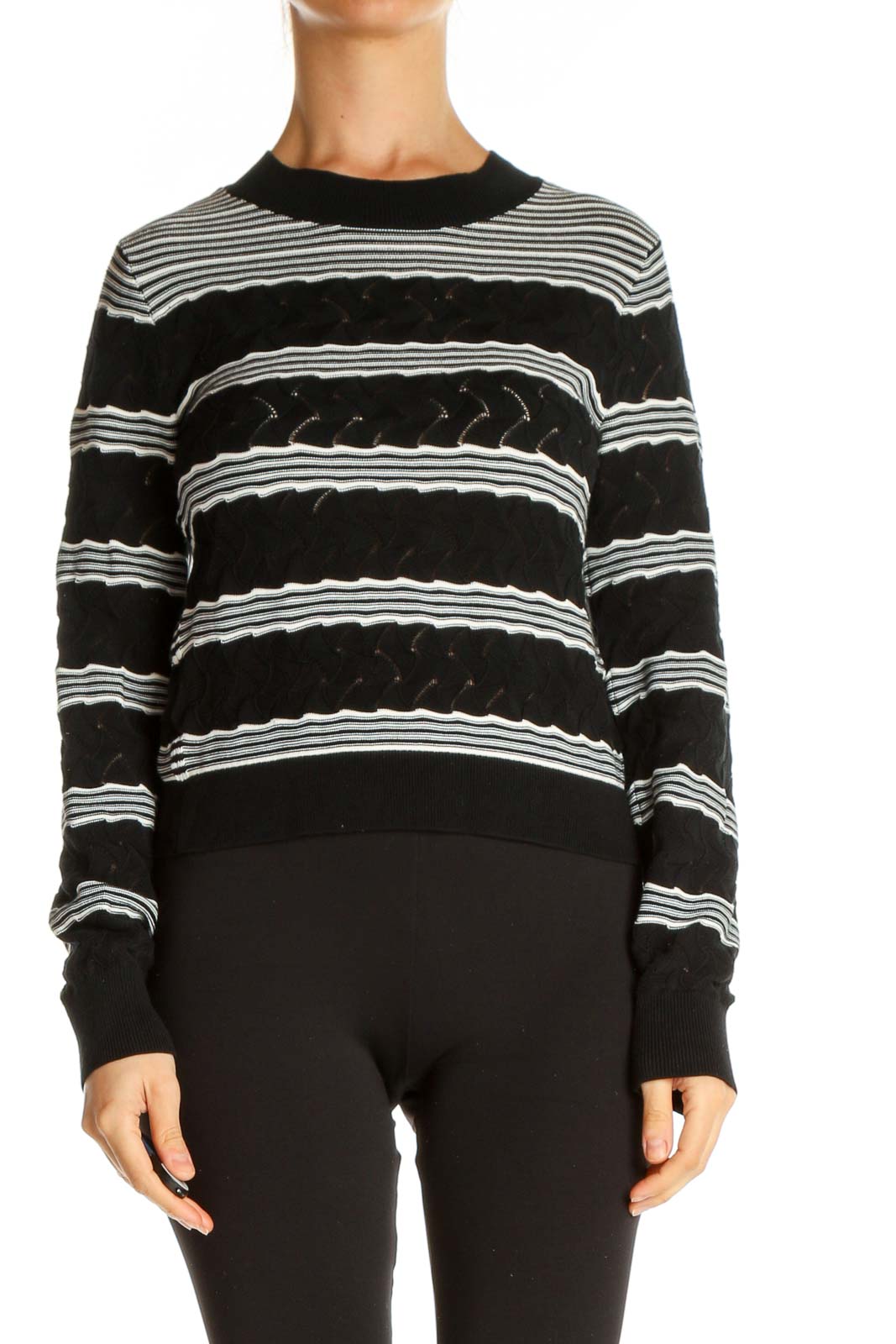Black Striped Chic Sweater Front