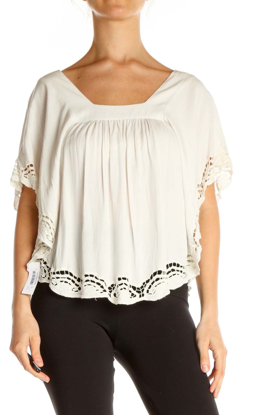 Beige Solid Holiday Blouse Front