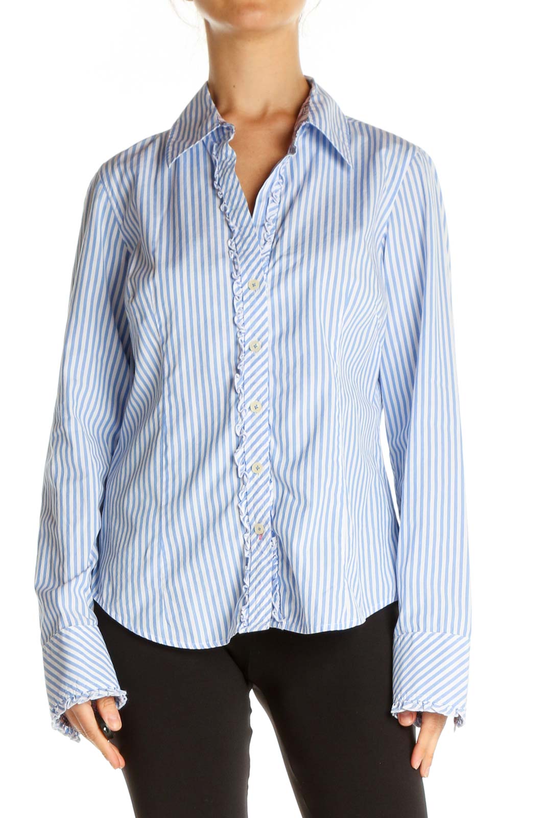 Blue Striped Formal Shirt Front