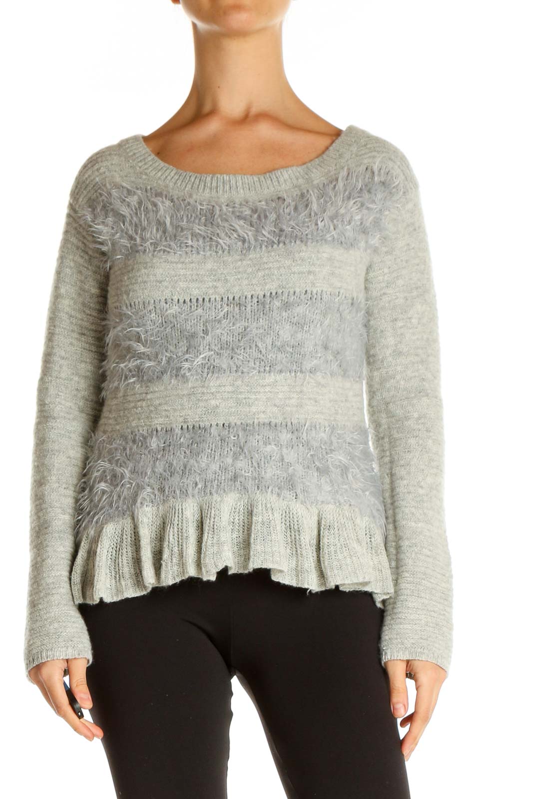 Gray Textured Chic Sweater Front