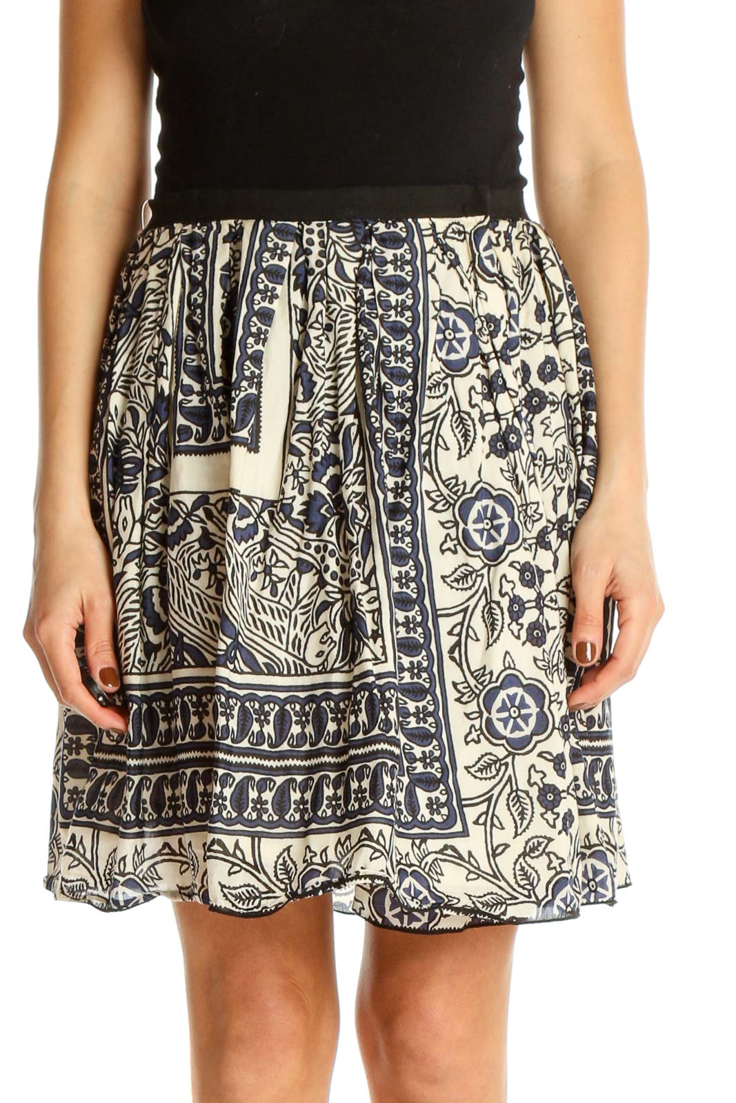 Beige Paisley Bohemian A-Line Skirt Front