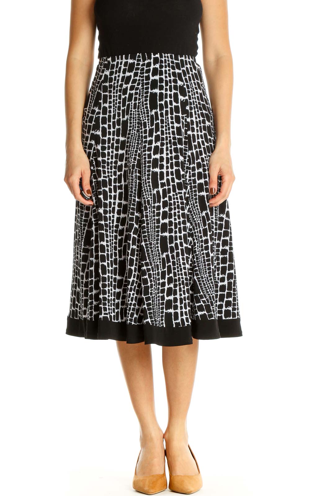 White Printed Brunch A-Line Skirt Front