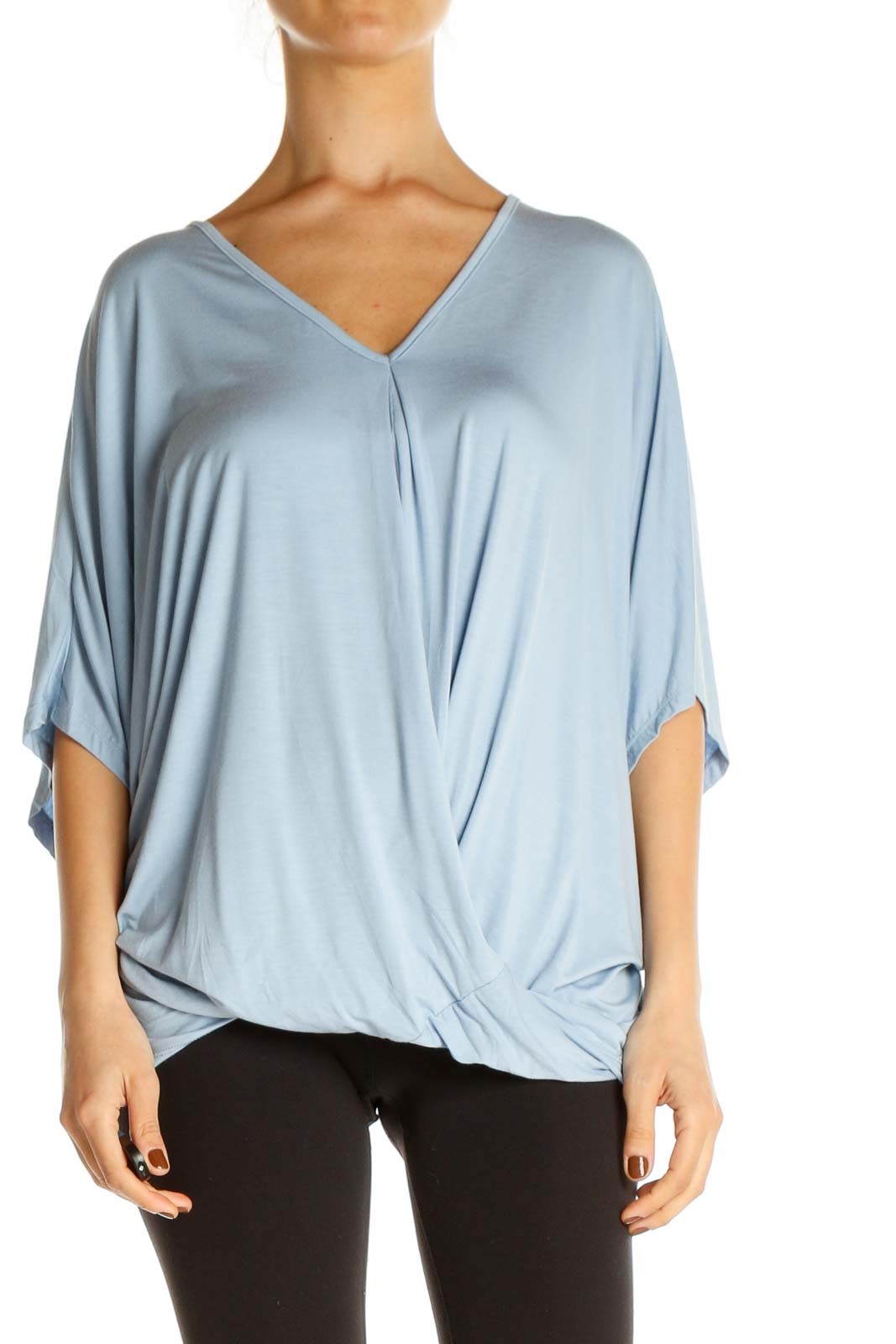 Blue Solid Casual T-Shirt Front