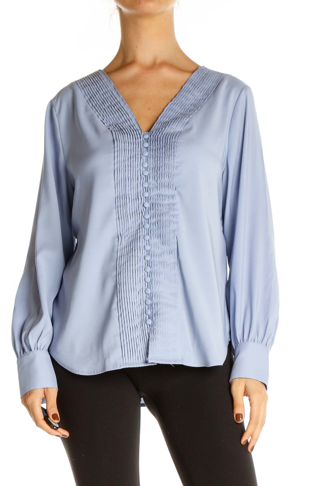 Blue Solid Formal Blouse Front