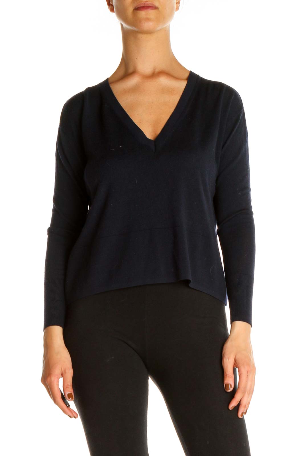 Blue Solid Casual Sweater Front