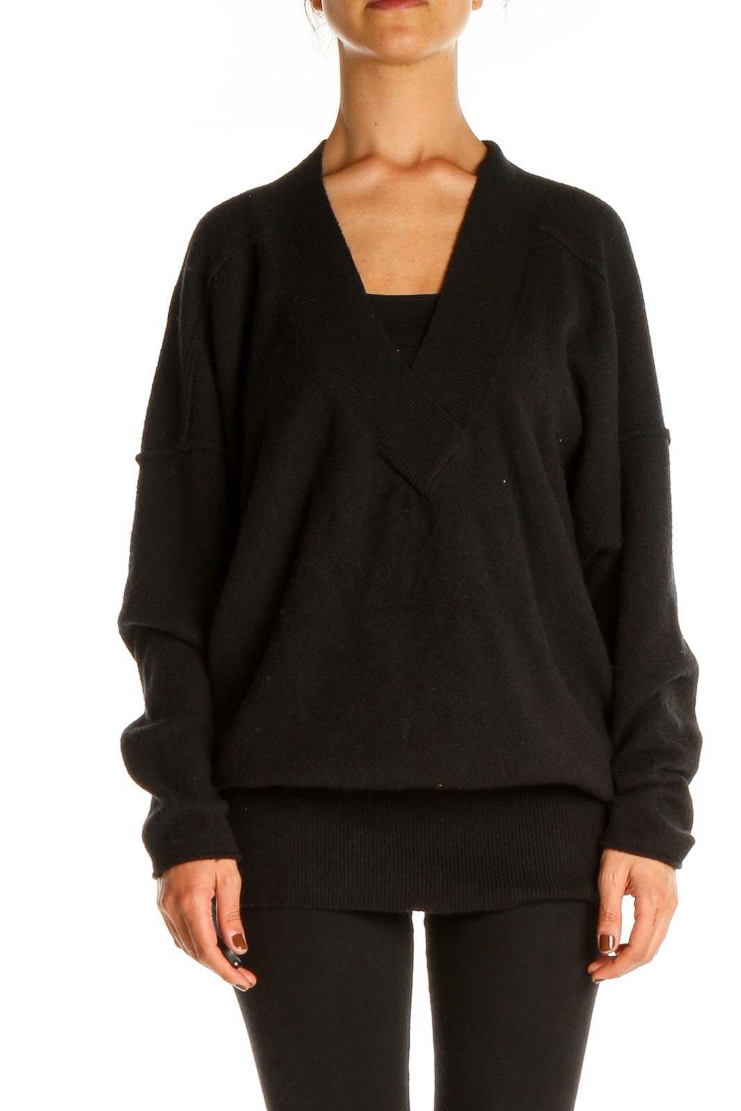 Black Solid Classic Sweater Front