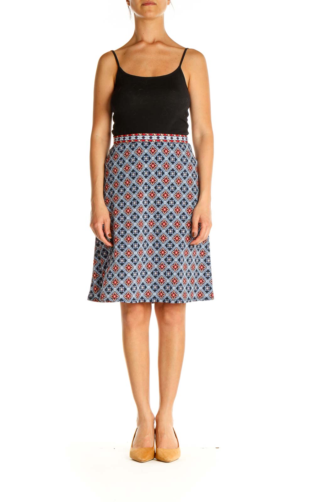Max Studio - Blue Printed Bohemian A-Line Skirt Polyester Spandex | SilkRoll