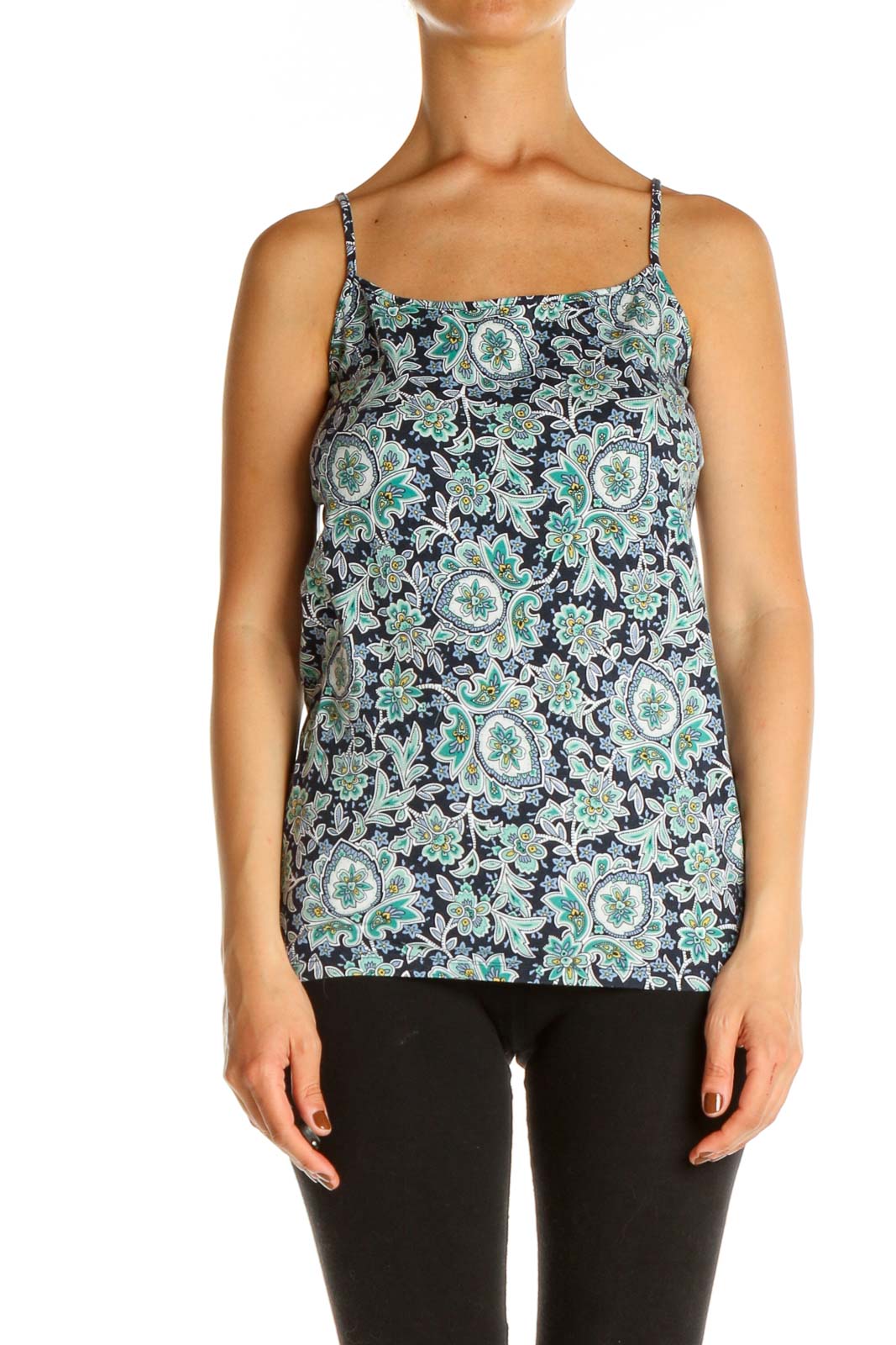 Blue Printed Tank Top Front