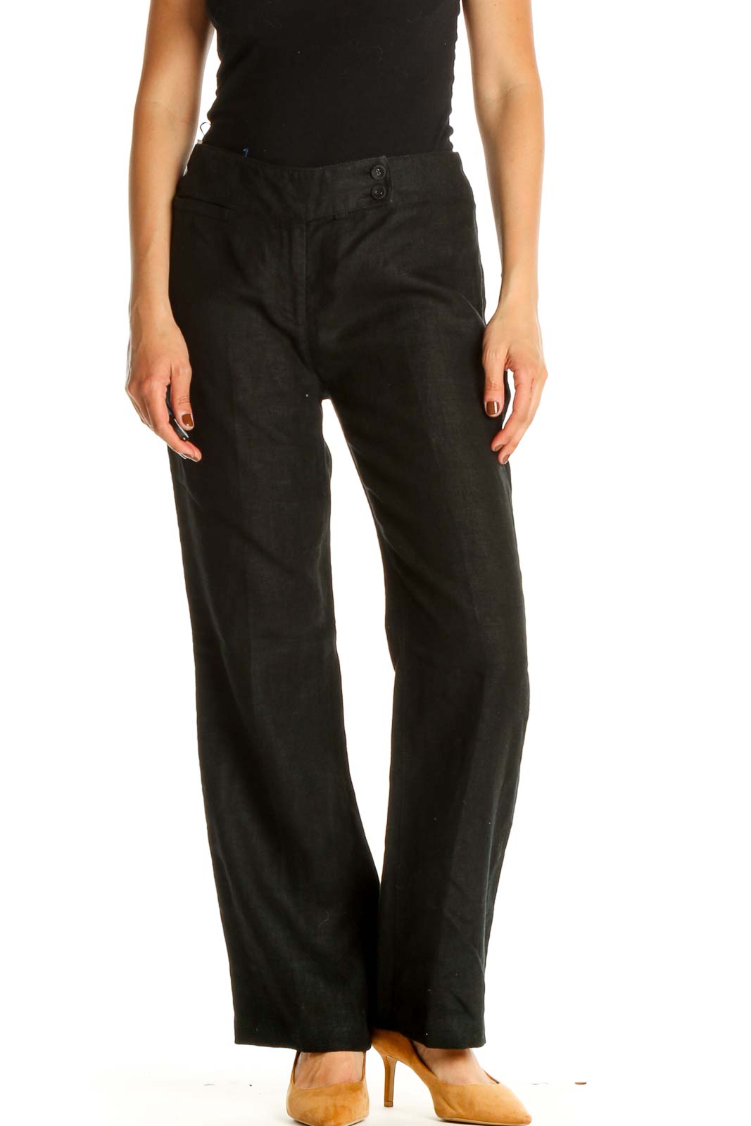 Black Textured Classic Trousers Front