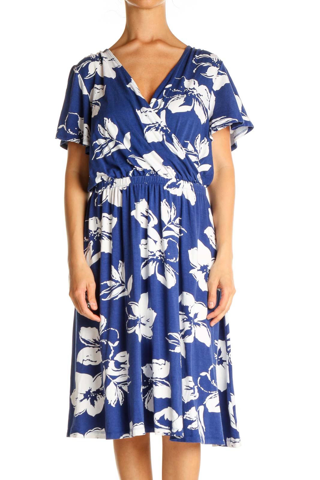 Blue Floral Print Day Fit & Flare Dress Front