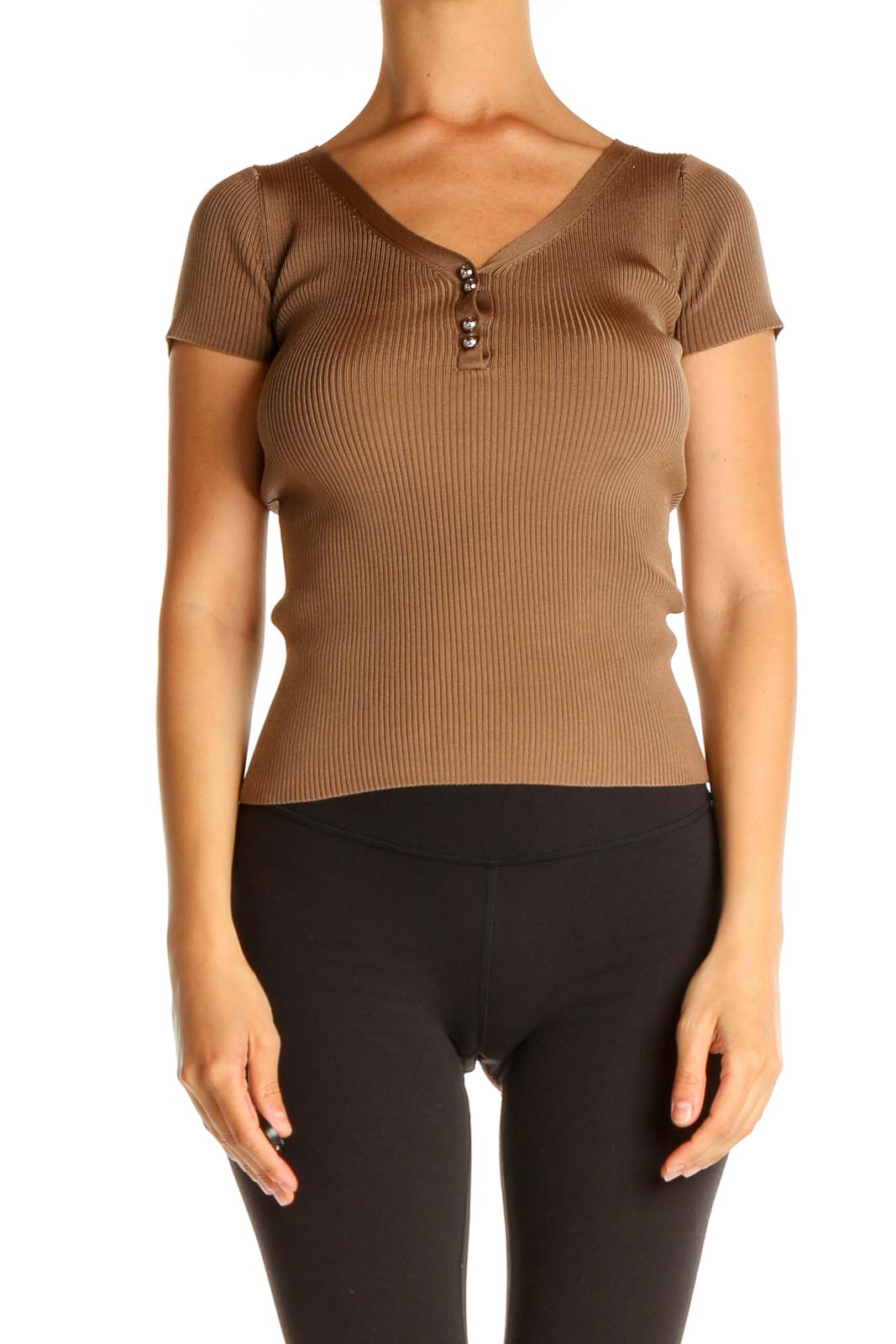 Brown Solid All Day Wear T-Shirt Front