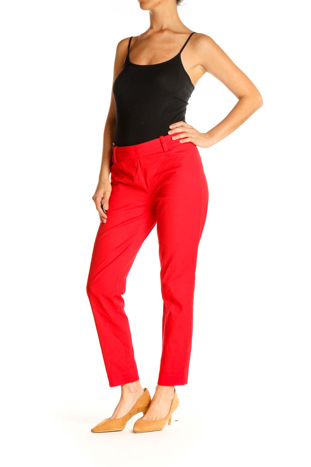 Orange Solid Casual Capri Pants