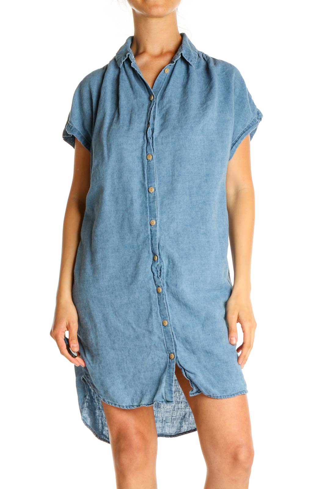 Blue Solid Casual Shift Dress Front