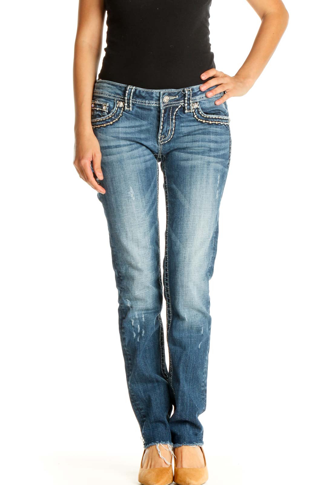 Gray Straight Leg Jeans Front