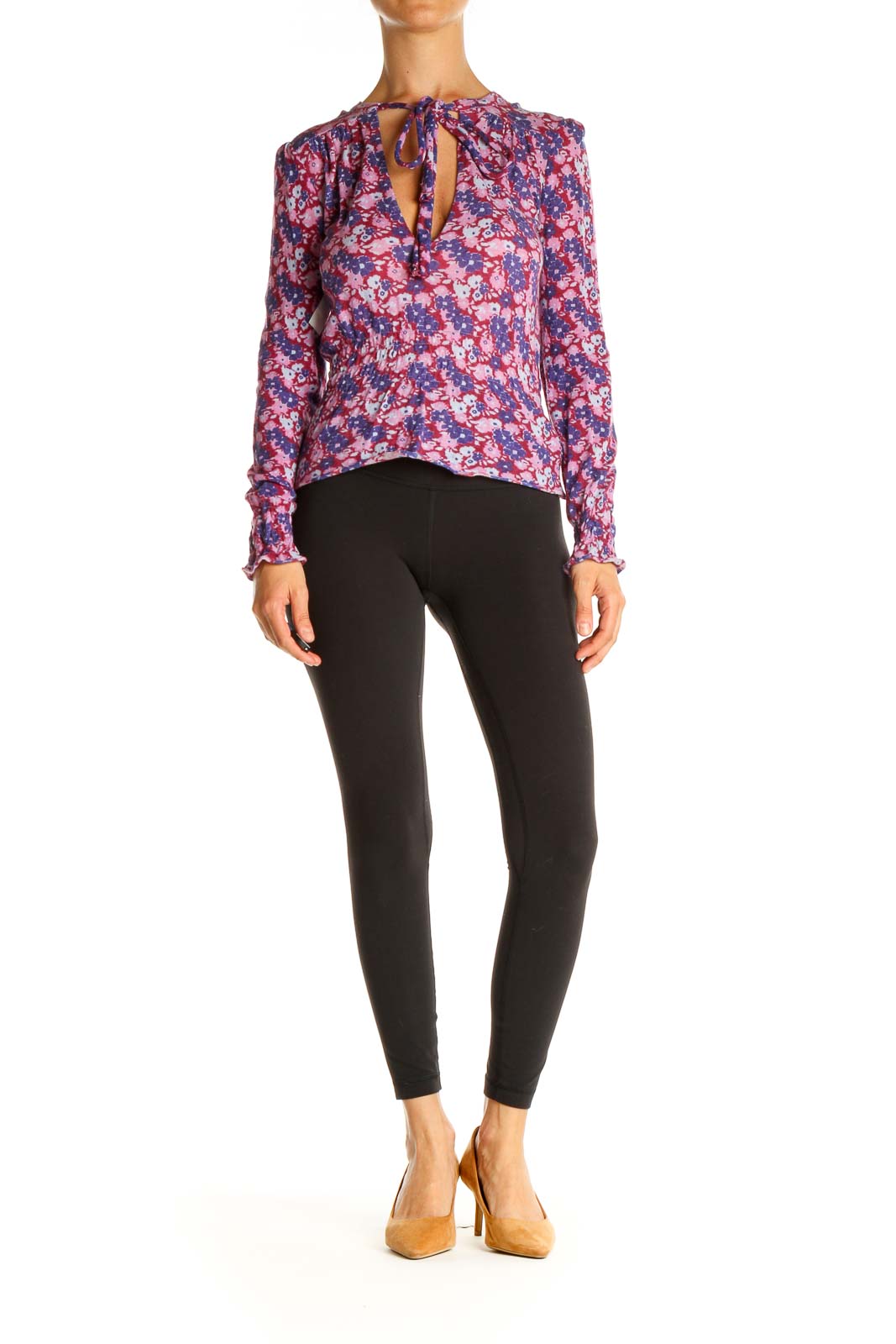 Purple Floral Print Brunch Blouse 