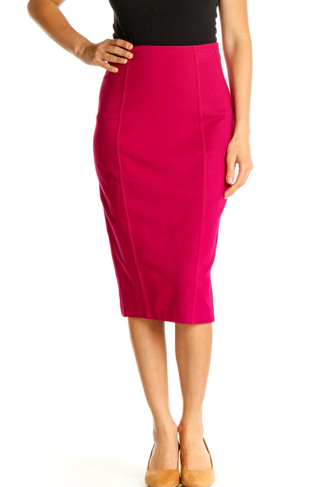 Pink Solid Brunch Pencil Skirt Front
