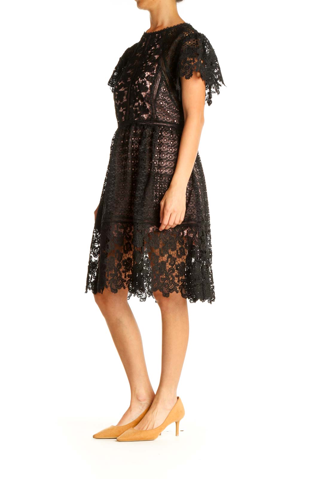 Black Fit and Flare Guipure Lace Dress