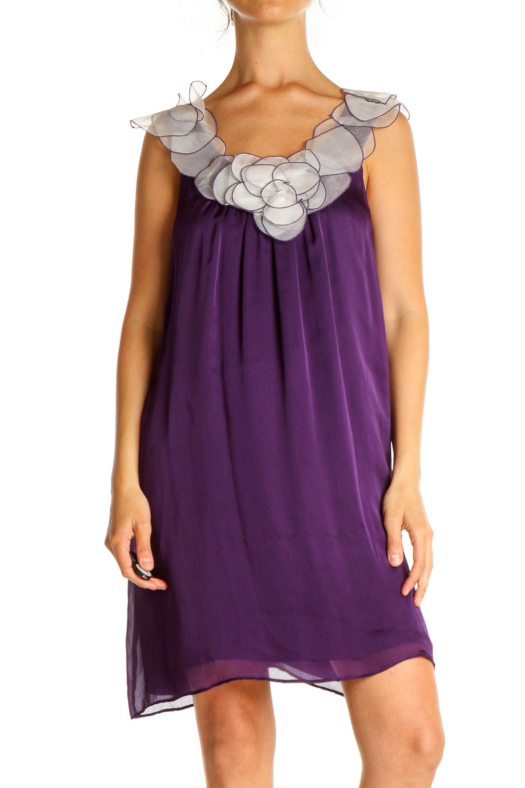 Purple Solid Holiday Fit & Flare Dress Front