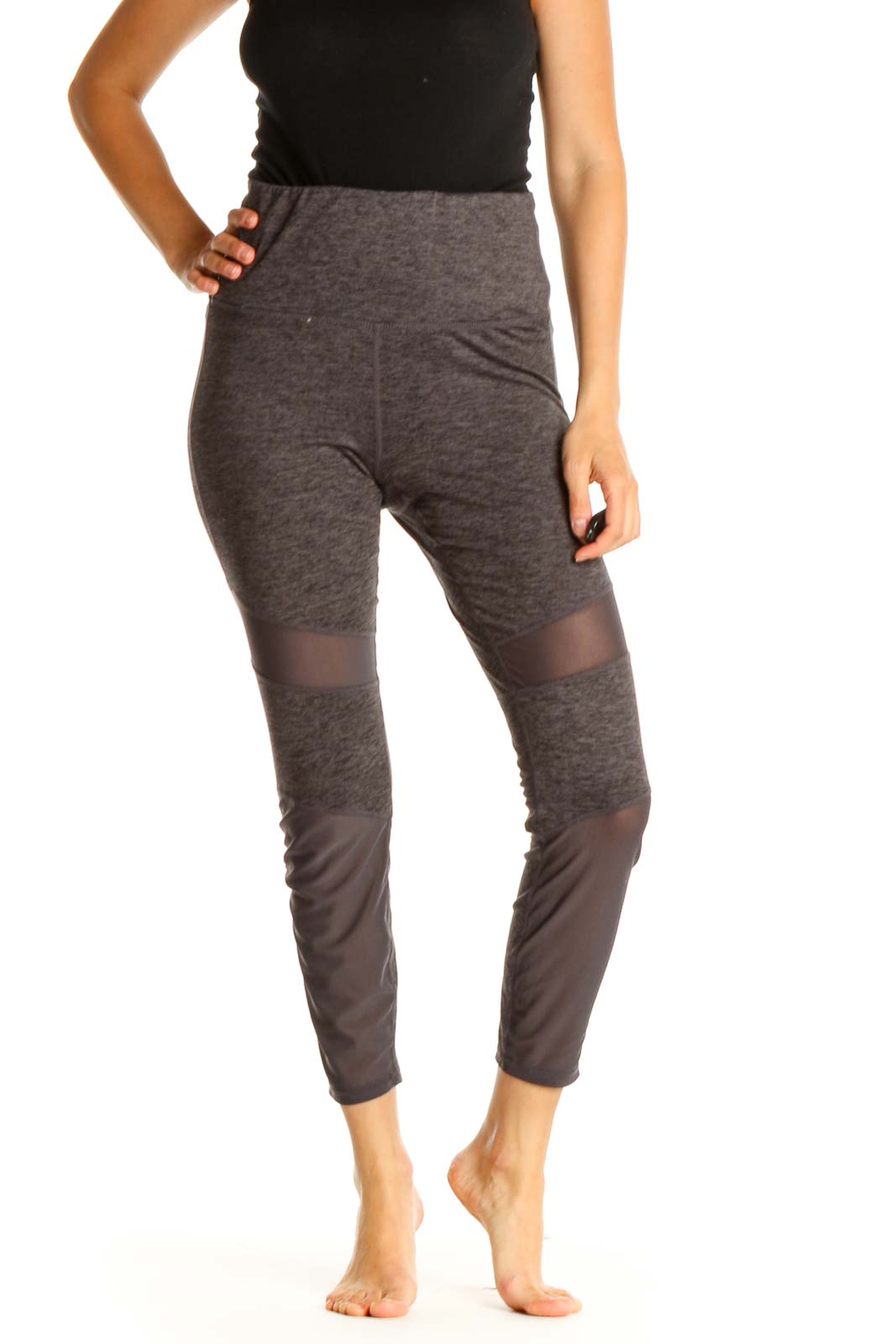 Gray Textured All Day Wear Leggings Front