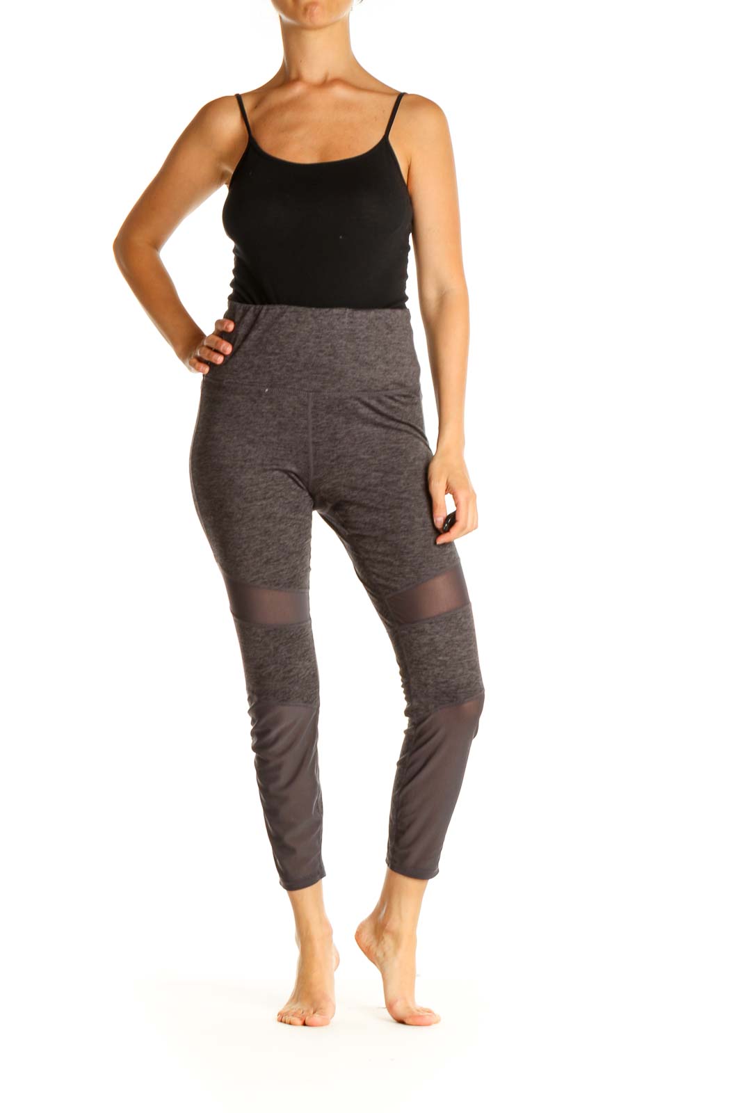 Gaiam - Gray Textured All Day Wear Leggings Polyester Spandex