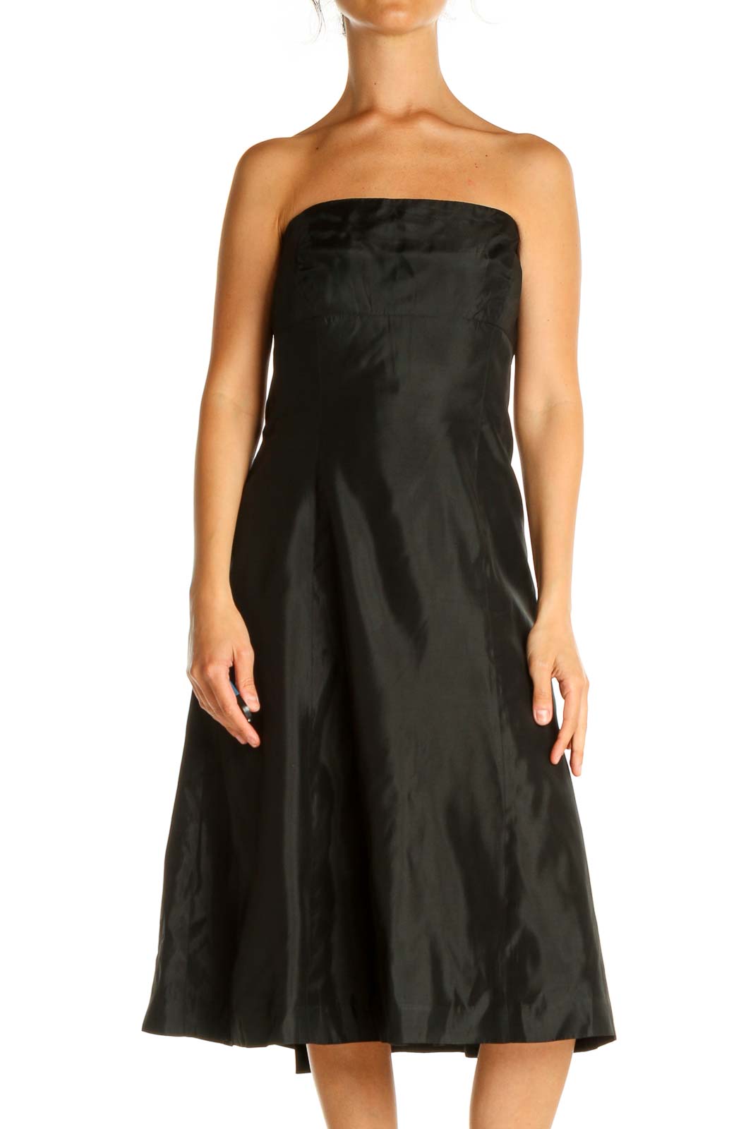 Black Solid Cocktail Fit & Flare Dress Front